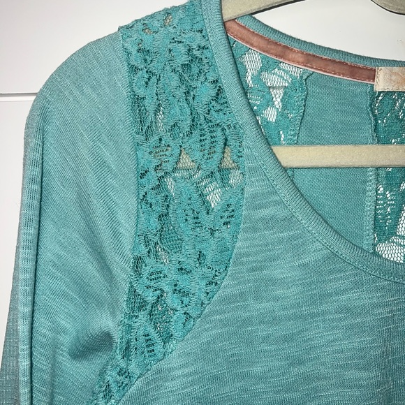 REWIND Teal Green Lace Hi-Lo Shirt Medium Boho Cottagecore Y2K Lace Back Shirt - Picture 6 of 7